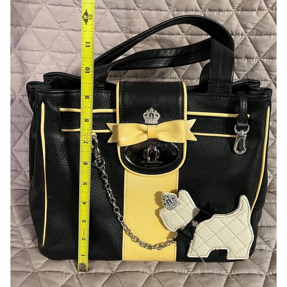 MY FLAT IN LONDON DEBUTANTE BLACK & CREAM SOFT LEATHER BOWTIE SATCHEL - Picture 9 of 14